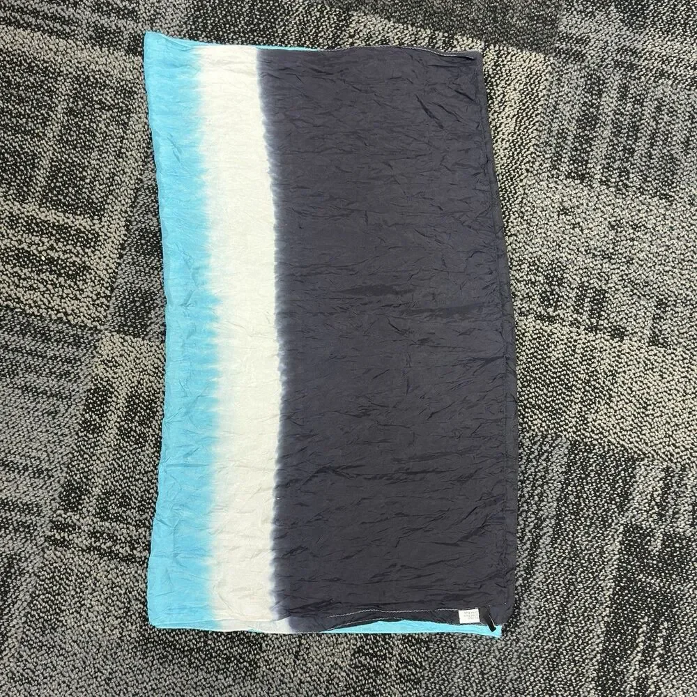 Talbots 100% Silk Scarf Wrap Blue Black White Ombré 29x70 Long Oblong Lightweigh